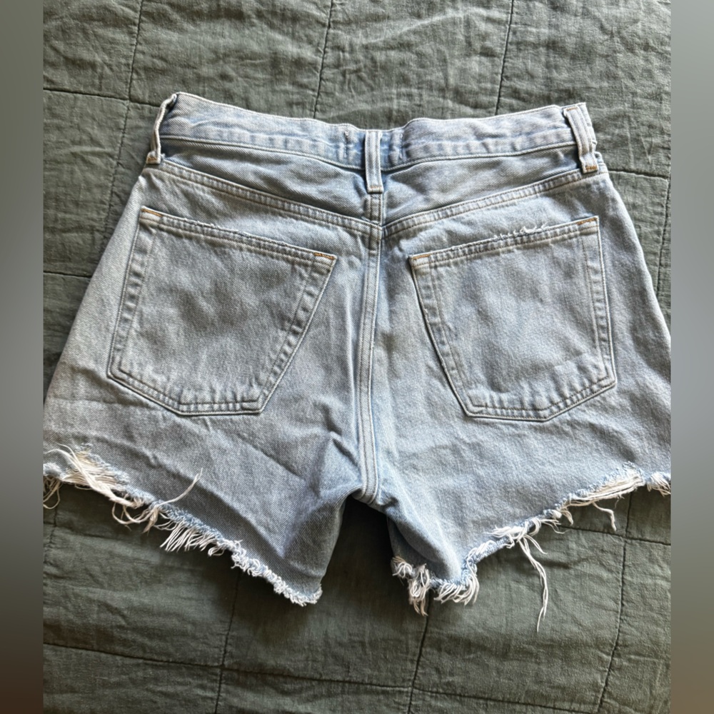 Agolde Parker Long Shorts in Agreement Light Wash Distressed Denim Shorts - Picture 7 of 11